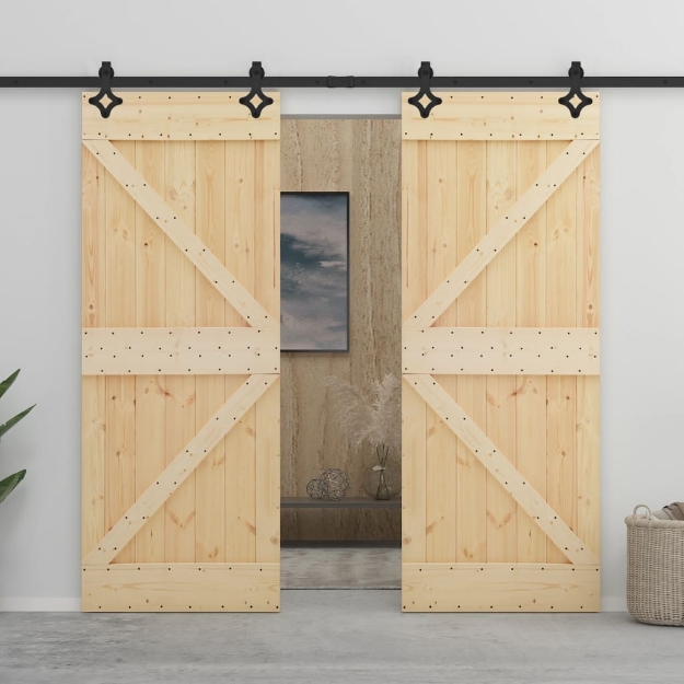 Porta Scorrevole con Set Hardware 80x210 cm in Legno di Pino