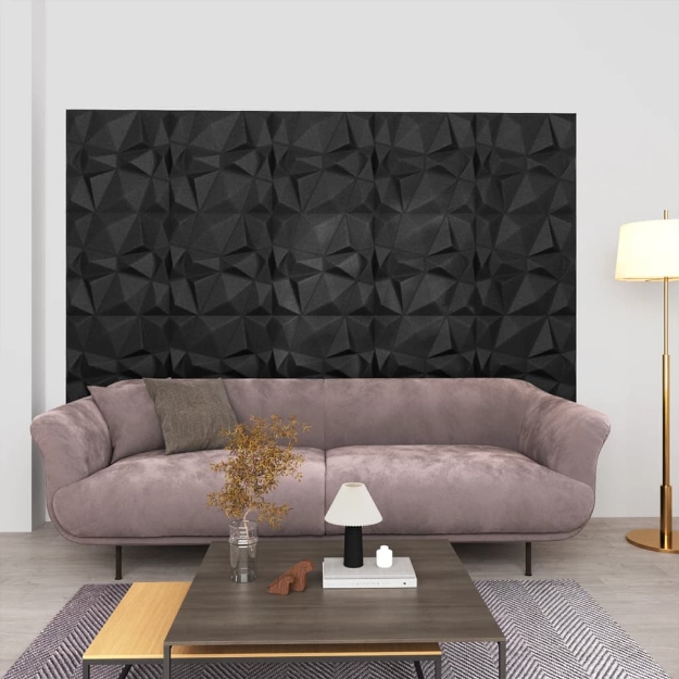 Pannelli Murali 3D 24 pz 50x50 cm Neri a Diamante 6 m²