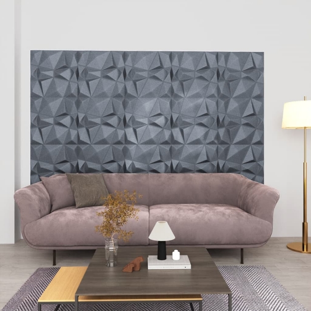 Pannelli Murali 3D 48 pz 50x50 cm Grigi a Diamante 12 m²