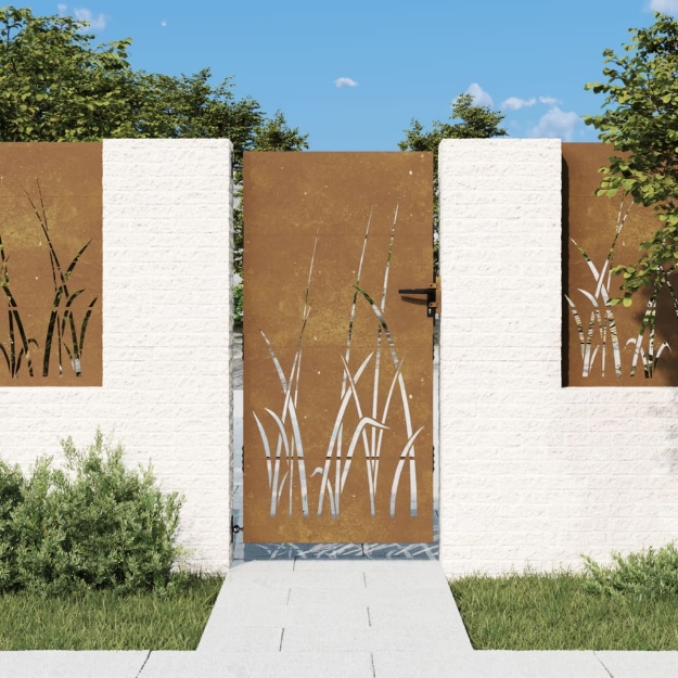 Cancello da Giardino 85x200 cm in Acciaio Corten Design Erba