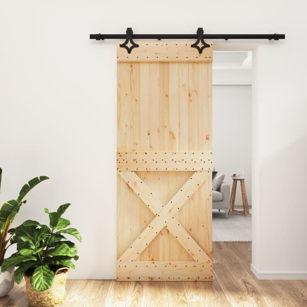 Porta Scorrevole con Set Hardware 85x210 cm Legno Massello Pino