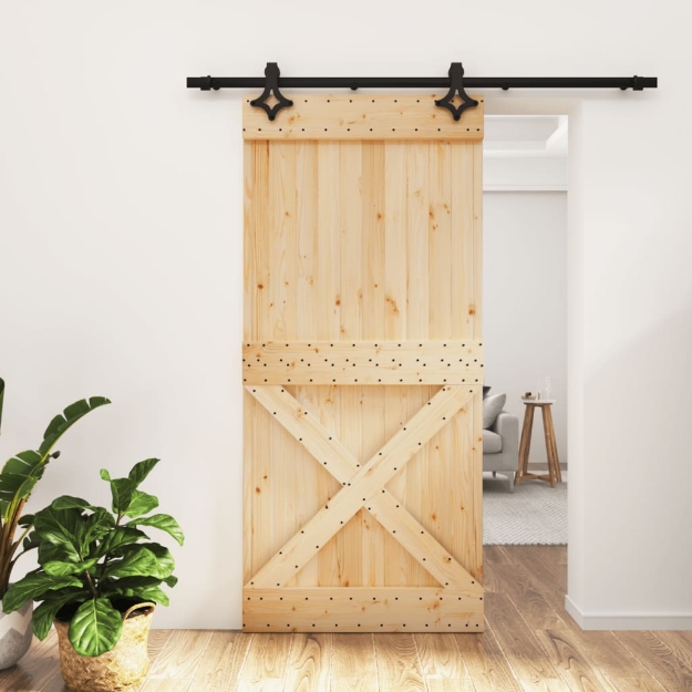 Porta Scorrevole con Set Hardware 95x210 cm Legno Massello Pino