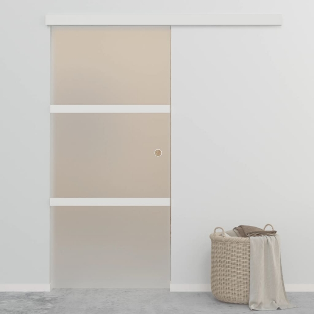 Porta Scorrevole in Vetro ESG e Alluminio 90x205 cm Argento