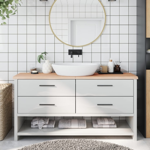 Piano Bagno 160x40x4 cm in Legno Massello Non Trattato