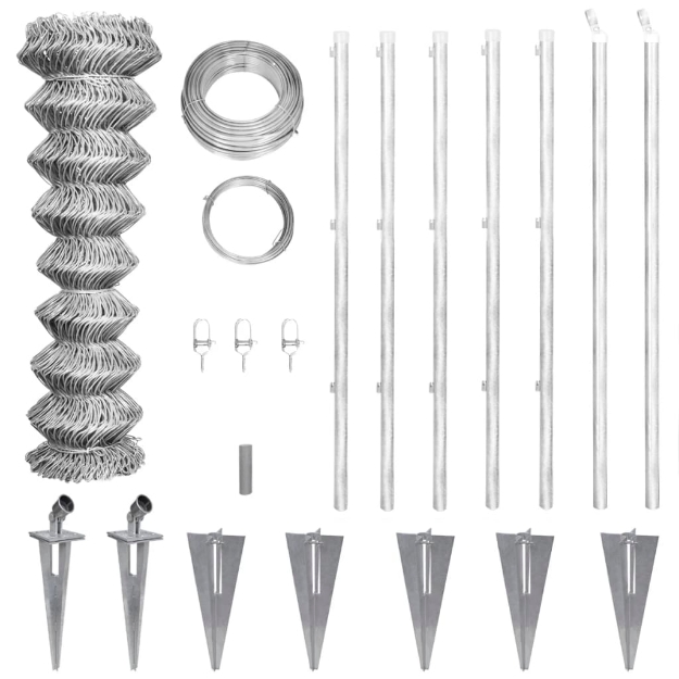 Recinzione a Rete con Pali e Spuntoni Acciaio Zincato 15x1,25 m