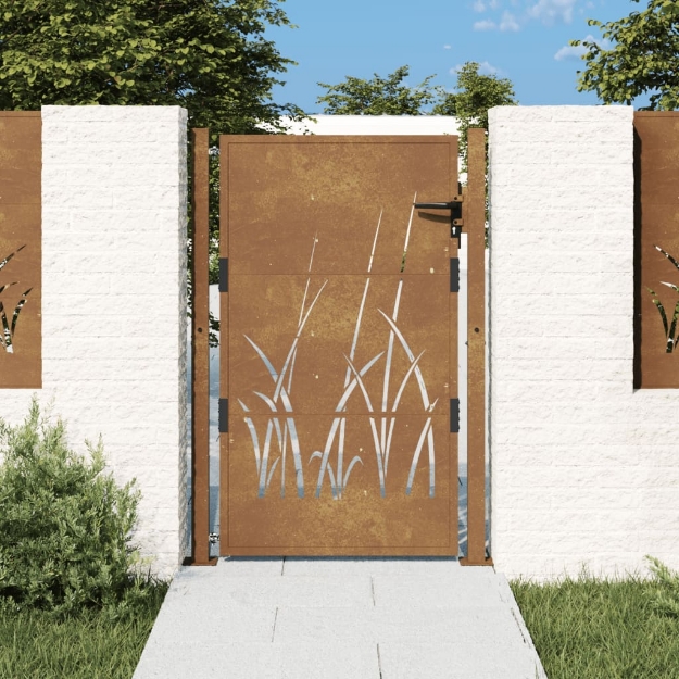 Cancello da Giardino 105x130 cm in Acciaio Corten Design Erba