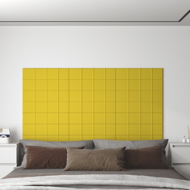 Pannelli Murali 12 pz Giallo chiaro 60x15 cm Tessuto 1,08 m²