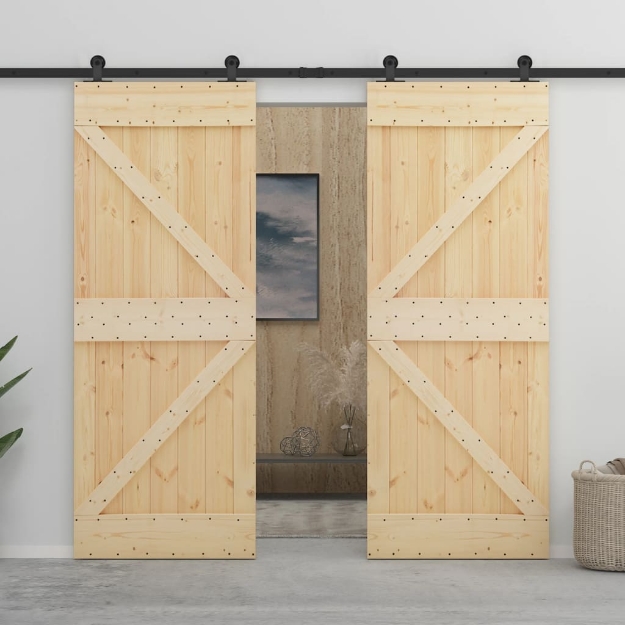 Porta Scorrevole con Set Hardware 80x210 cm in Legno di Pino