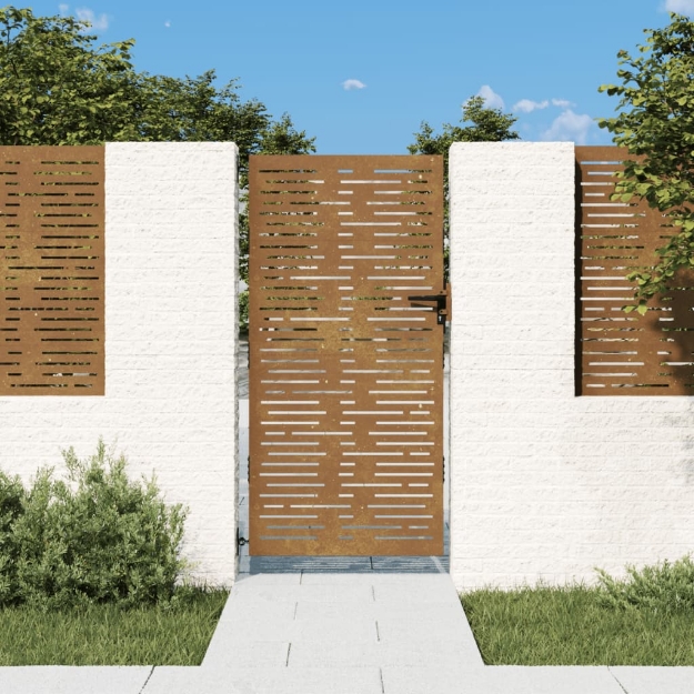 Cancello da Giardino 85x175 cm Acciaio Corten Design Quadrato