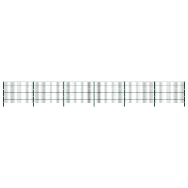 Pannello di Recinzione con Pali in Ferro 10,2x1,2 m Verde
