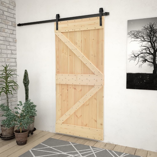 Porta Scorrevole con Set Hardware 100x210 cm in Legno di Pino