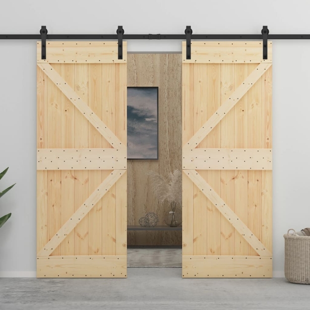 Porta Scorrevole con Set Hardware 100x210 cm in Legno di Pino