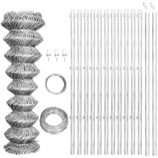 Recinzione in Rete con Pali in Acciaio Zincato 25x1 m Argento