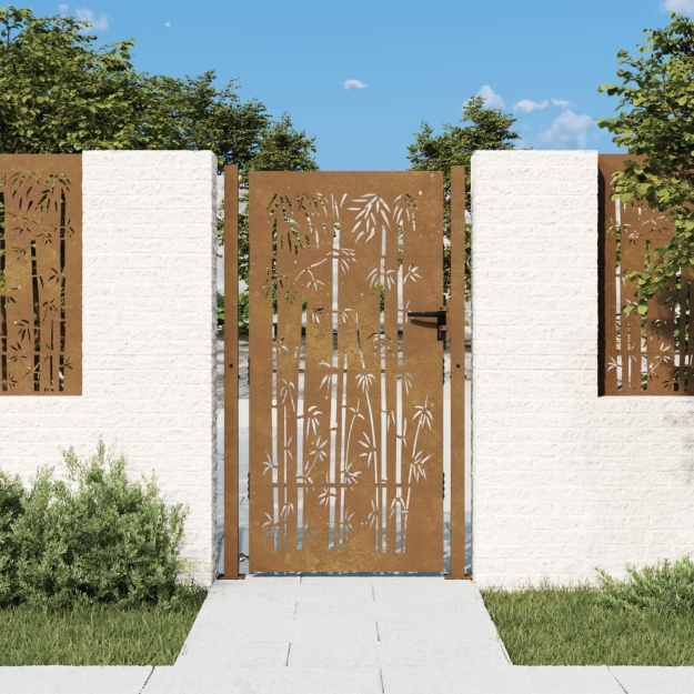 Cancello da Giardino 105x180 cm in Acciaio Corten Design Bambù