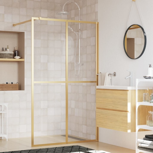 Parete per Doccia Walk-in Vetro Trasparente ESG 118x195 cm Oro