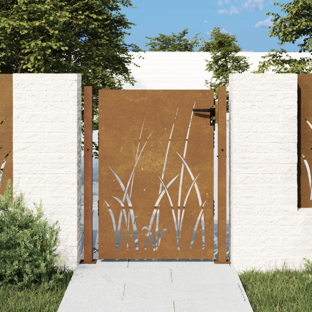 Cancello da Giardino 105x130 cm in Acciaio Corten Design Erba