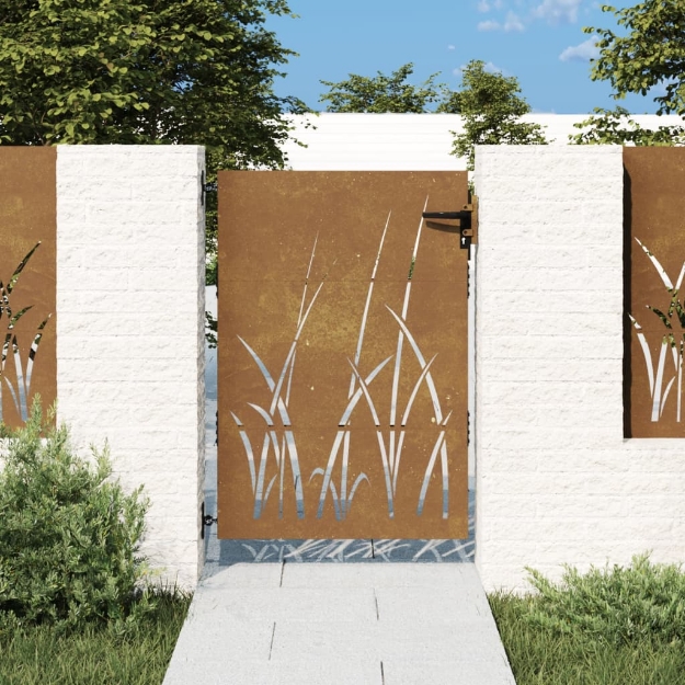 Cancello da Giardino 85x150 cm in Acciaio Corten Design Erba