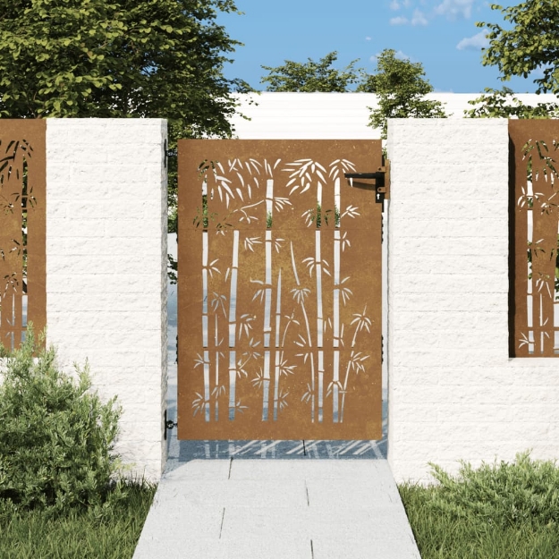 Cancello da Giardino 85x150 cm in Acciaio Corten Design Bambù