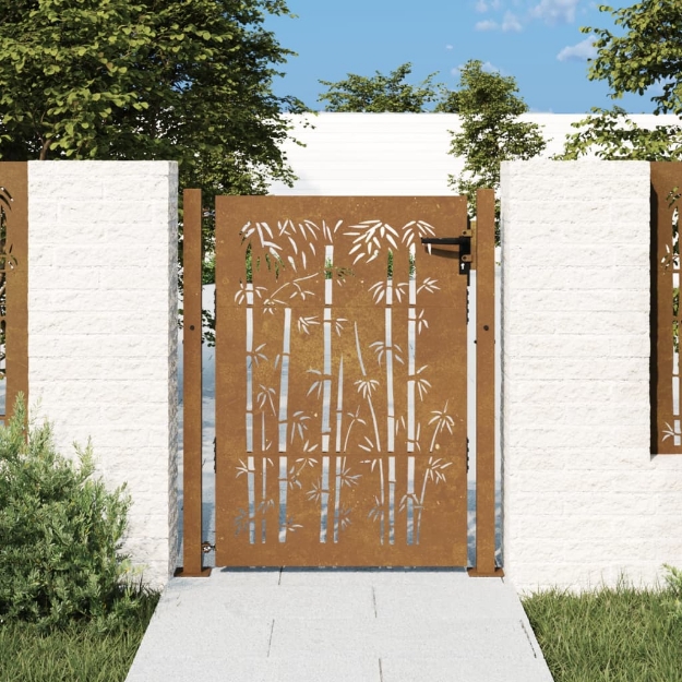 Cancello da Giardino 105x130 cm in Acciaio Corten Design Bambù