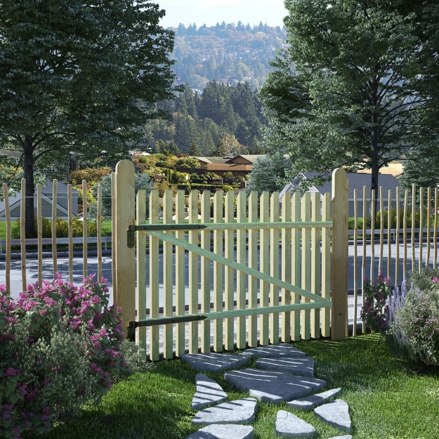 Cancello Giardino con Paletti Legno Pino Impregnato 100x75 cm