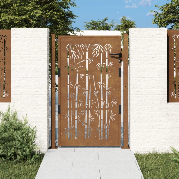 Cancello da Giardino 105x130 cm in Acciaio Corten Design Bambù