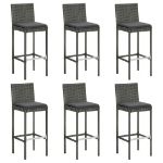 Sgabelli da Bar con Cuscini 6 pz in Polyrattan Grigio