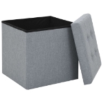 Pouf Pieghevole con Contenitore Grigio Chiaro in Simil Lino