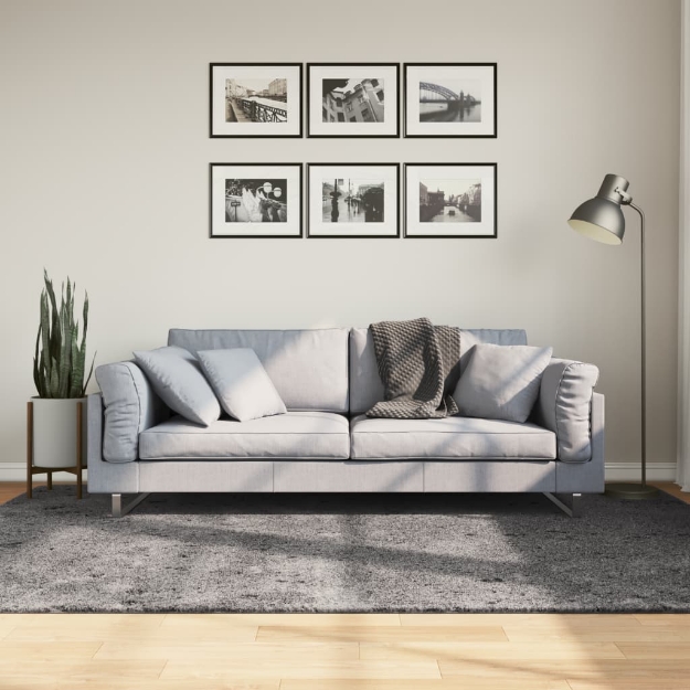 Tappeto Pelo Corto HUARTE Morbido Lavabile Antracite 160x230 cm