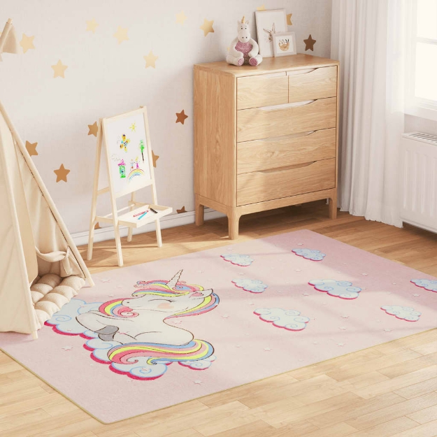 Tappeto Bambini Rosa 160x230 cm Unicorno Lavabile Antiscivolo