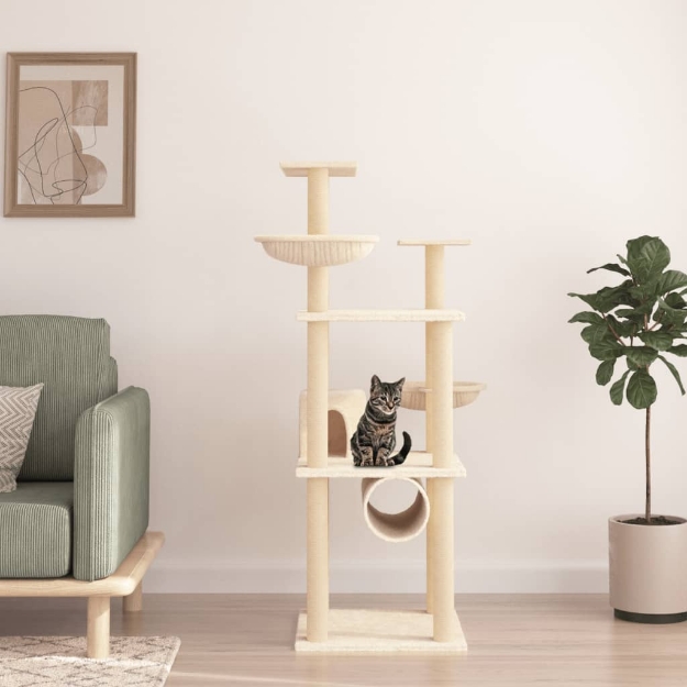 Albero per Gatti con Tiragraffi in Sisal Crema 141 cm