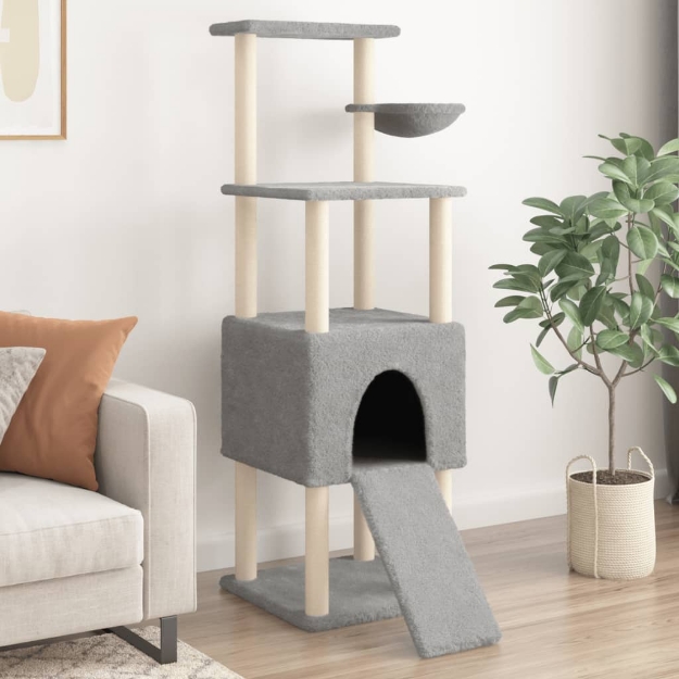 Albero per Gatti con Tiragraffi in Sisal Grigio Chiaro 153 cm