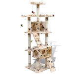 Tiragraffi Casina ad albero per gatti 170 cm 2 posti Beige con zampine