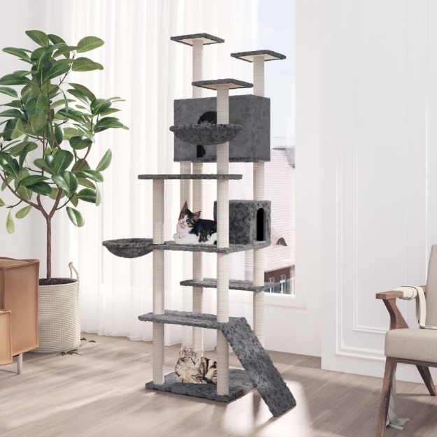 Albero per Gatti con Tiragraffi in Sisal Grigio Scuro 191 cm