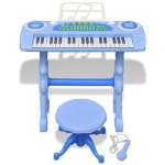Gioco Bambini Tastiera con Sgabello/Microfono 37 Tasti Blu