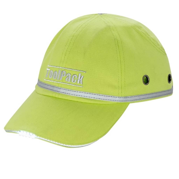 Toolpack Cappello Protettivo da Lavoro con Luce LED Verde Lime