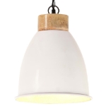 Lampadario Industriale Bianco Ferro e Legno Massello 23 cm E27