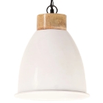 Lampadario Industriale Bianco Ferro e Legno Massello 23 cm E27