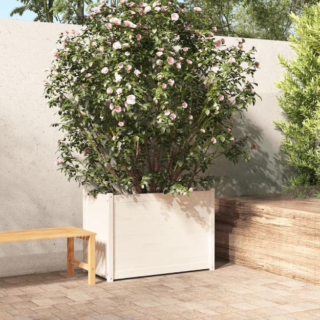 Fioriera da Giardino Bianca 100x50x70 cm Legno Massello di Pino