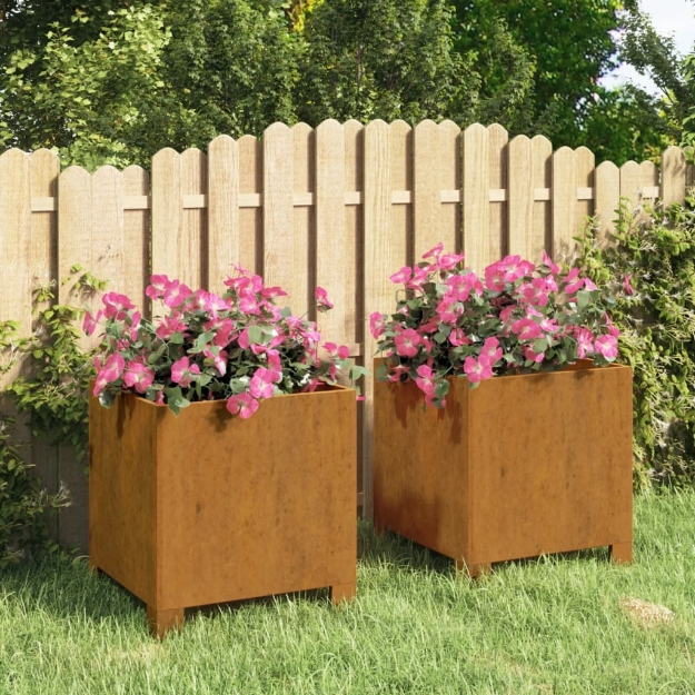 Fioriere con Gambe 2pz Ruggine 32x30x33 cm Acciaio Corten