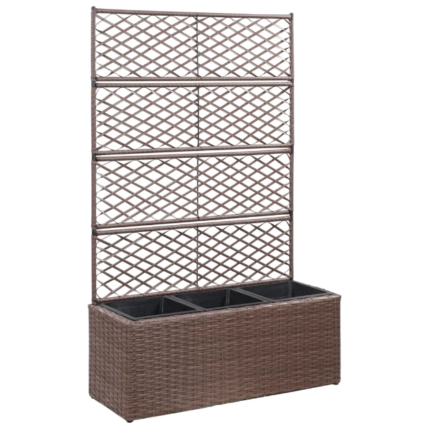 Leto Rialzato Traliccio 3 Vasi 83x30x130 cm Polyrattan Marrone