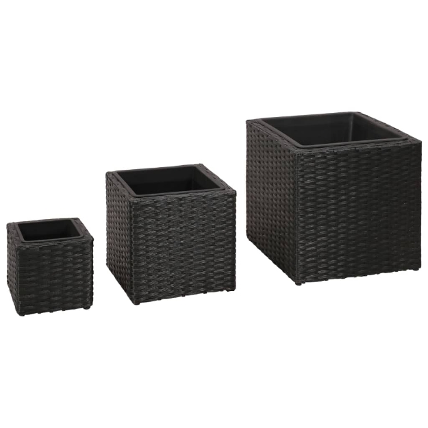 Letti Rialzati da Giardino 3 pz in Polyrattan Nero