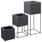 Letti Rialzati da Giardino 3 pz in Polyrattan Nero