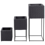 Letti Rialzati da Giardino 3 pz in Polyrattan Nero