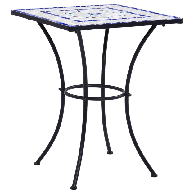 Tavolino da Bistrot con Mosaico Blu e Bianco 60 cm in Ceramica
