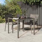 Tavolo Giardino 90x90x75 cm Vetro Temperato e Polyrattan Grigio