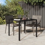 Tavolo Giardino 90x90x75 cm Vetro Temperato e Polyrattan Nero