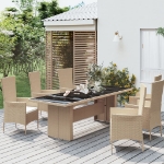 Tavolo da Giardino Piano Vetro Beige Polyrattan Vetro Temperato