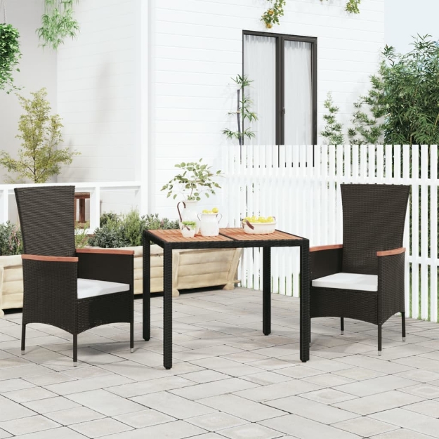 Tavolo da Giardino Piano Legno Nero Polyrattan Massello Acacia