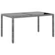 Tavolo Giardino 150x90x75cm Vetro Temperato e Polyrattan Grigio