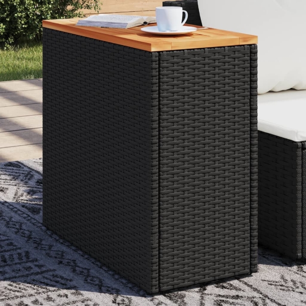 Tavolo da Giardino Piano in Legno Nero 58x27,5x55 cm Polyrattan